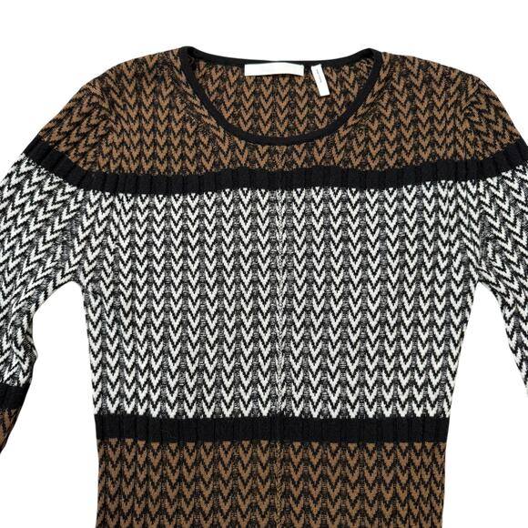 Helmut Lang Tri Color Crewneck Sweater Herringbone Merino Wool Camel Brown Small - Picture 4 of 11
